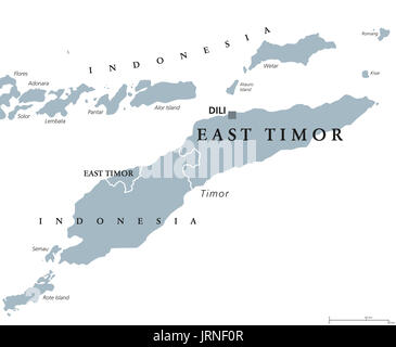 Osttimor oder auch Timor Leste politische Karte mit Hauptstadt Dili. Englischer Beschriftung. Demokratische Republik und souveränen Staat in maritimen Südostasien. Stockfoto