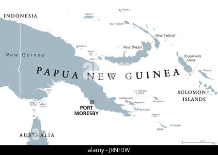 Papua-neuguinea politische Karte mit Hauptstadt Port Moresby. Englischer Beschriftung. Unabhängiger Staat in Ozeanien. Abbildung. Stockfoto