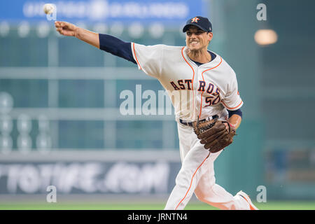 5. August 2017: Houston Astros Krug Charlie Morton (50) ab Stellplätze während ein Major League Baseball-Spiel zwischen der Houston Astros und die Toronto Blue Jays im Minute Maid Park in Houston, Texas. Trask Smith/CSM Stockfoto