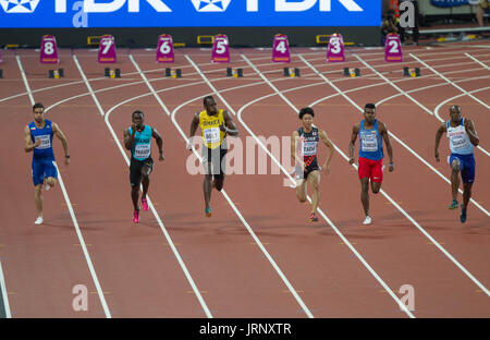 London, UK. 5. August 2017. König Usain Bolt bei der 6. 100m-Serie bei den IAAF World Championships in 2017, Queen Elizabeth Olympic Park, Stratford, London, UK-Credit: Laurent Lairys/Agence Locevaphotos/Alamy Live News Stockfoto