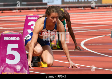 London, UK. 6. August 2017. Zoey Clark zu Beginn der Hitze fünf der Frauen 400m am dritten Tag der IAAF London 2017 World Championships im London Stadium. © Paul Davey/Alamy Live-Nachrichten Stockfoto