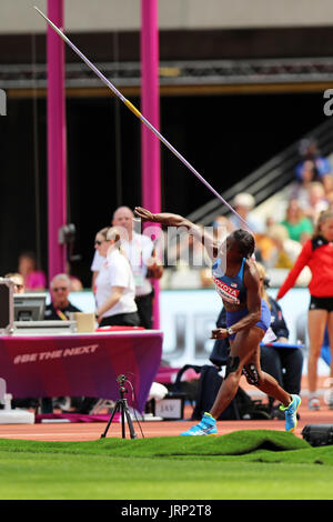 London, Großbritannien. 6. August 2017. Sharon TAG - Monroe der USA im Siebenkampf Javelin Throw konkurrieren an der 2017, Leichtathletik-WM, Queen Elizabeth Olympic Park, Stratford, London, UK. Foto: Simon Balson/Alamy leben Nachrichten Stockfoto