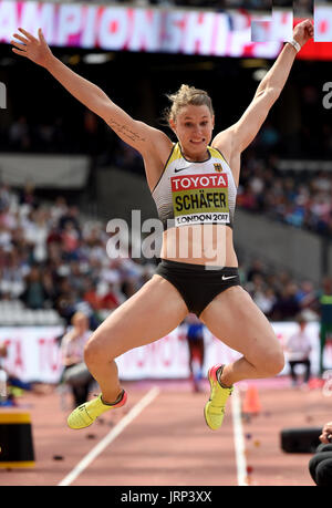 Carolin Schäfer Deutschland während der Longjump der Siebenkampf bei der IAAF Weltmeisterschaften in der Leichtathletik im Olympiastadion in London, UK, 6. August 2017. Foto: Rainer Jensen/dpa Stockfoto