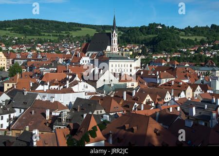 Blick von der Burg Turm, Cesky Krumlov, Tschechische Republik Stockfoto