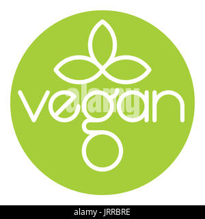 Vegan Vector Logo, Symbol, Kennzeichnung oder Verpackung Design mit benutzerdefinierten gezeichnet Typografie und Blattformen in grüner Kreis Form enthalten. Stockfoto