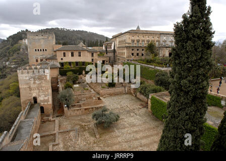 Erhöhten Blick auf erhöhten Blick auf Alcazaba, Alhambra, Granada, Spanien Stockfoto