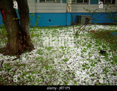 Unerwartete Schnee im Frühling in Moskau Bezirk Teply Stan Stockfoto