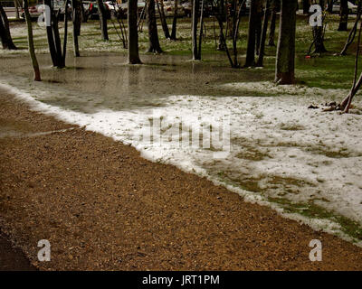 Unerwartete Schnee im Frühling in Moskau Bezirk Teply Stan Stockfoto