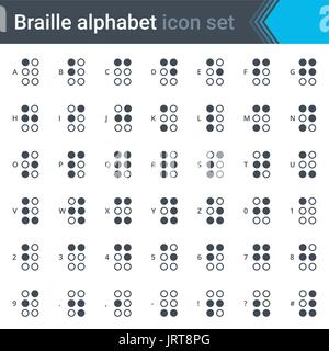 Braille Symbolsatz Alphabet einfache dünne isolierten auf weißen Hintergrund Stock Vektor