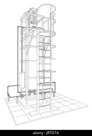 Petroleum Gas-Installation. Ablaufverfolgung Illustration 3d. Stock Vektor