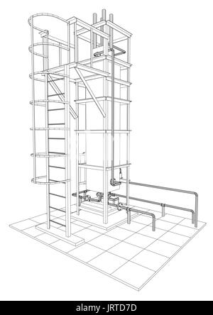 Petroleum Gas Industrieanlagen. Ablaufverfolgung Darstellung von 3d Stock Vektor
