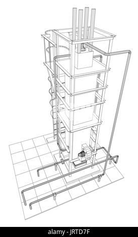 Petroleum Gas-Installation. Ablaufverfolgung Illustration 3d. Stock Vektor