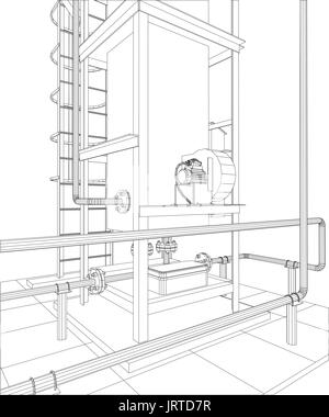 Petroleum Gas-Installation. Ablaufverfolgung Illustration 3d. Stock Vektor