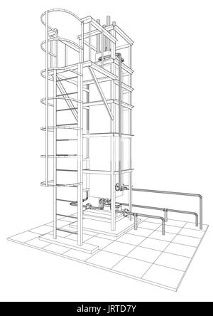 Petroleum Gas-Installation. Ablaufverfolgung Illustration 3d. Stock Vektor