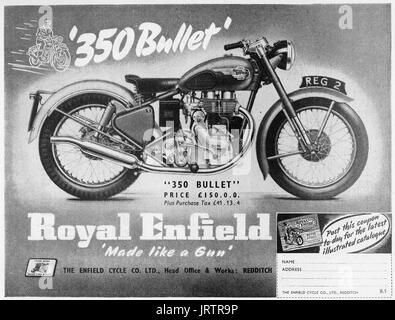 Royal Enfield 350 Bullet Motorrad Anzeige 1953 Stockfoto