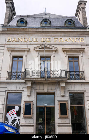 Die Banque de France Gebäude in Saint-Claude, Franche-Comté, Jura, (Frankreich) Stockfoto