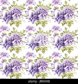 Aquarell Illustrationen von Clematic. Florale nahtlose Muster Stockfoto