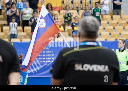 Celje, Slowenien. 5. August 2017. Team Slowenien während der Frauen Europameisterschaft match zwischen Slowenien und Spanien in der Zlatorog Arena am 5. August 2017 in Celje, Slowenien. Bildnachweis: Rok Rakun/Pacific Press/Alamy Live-Nachrichten Stockfoto