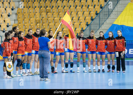 Celje, Slowenien. 5. August 2017. Team Spanien während der Frauen Europameisterschaft match zwischen Slowenien und Spanien in der Zlatorog Arena am 5. August 2017 in Celje, Slowenien. Bildnachweis: Rok Rakun/Pacific Press/Alamy Live-Nachrichten Stockfoto