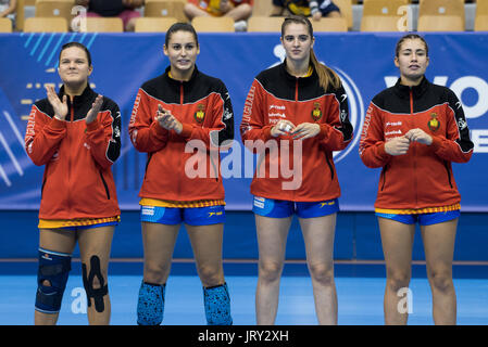 Celje, Slowenien. 5. August 2017. Team Spanien während der Frauen Europameisterschaft match zwischen Slowenien und Spanien in der Zlatorog Arena am 5. August 2017 in Celje, Slowenien. Bildnachweis: Rok Rakun/Pacific Press/Alamy Live-Nachrichten Stockfoto