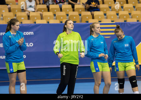 Celje, Slowenien. 5. August 2017. Team Slowenien bei der Frauen Europameisterschaft match zwischen Slowenien und Spanien in der Zlatorog Arena am 5. August 2017 in Celje, Slowenien. Bildnachweis: Rok Rakun/Pacific Press/Alamy Live-Nachrichten Stockfoto