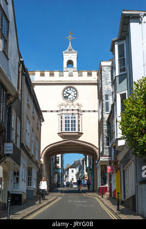 historischen Eastgate in Höhe Straße, Totnes, South Hams, Devon, England, Großbritannien, uk. Stockfoto