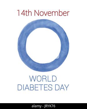 14. November, dem Weltdiabetestag - blau Aquarell logo Hand auf weißem Hintergrund isoliert Stockfoto