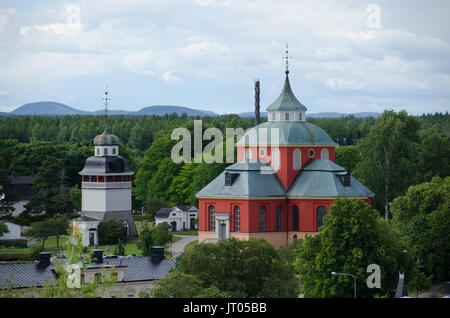 Soderhamn, Schweden - 18. Juli 2017. Blick über die kleine Stadt Soderhamn zwischen Stockholm und Sundsvall vom Aussichtsturm, oscarsborg. Die c Stockfoto