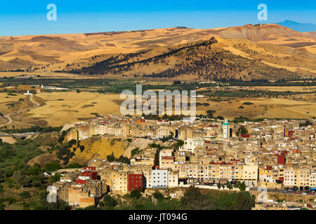 Landschaft, Panoramaaussicht von Fes, Fes el Bali. Marokko, Maghreb Nordafrika Stockfoto