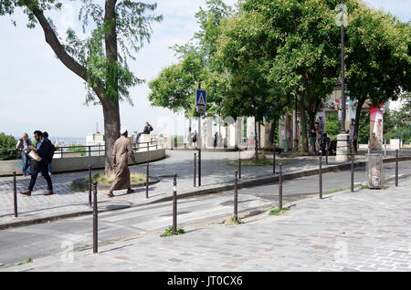 Park de Belleville, Paris, Frankreich, wurde 1988 eröffnet, der sich an einem der höchsten Punkte in der Stadt, in einer Gegend, die früher eine der ärmsten in der Stadt, Stockfoto