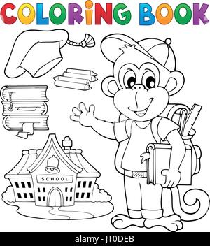 Malvorlagen Schule Affe Buchthema 1 - eps10-Vektor-Illustration. Stock Vektor