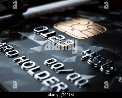 Selektiver Fokus auf schwarze Kreditkarte Hintergrund. Business Concept Bild. 3D Rendering illustration Stockfoto