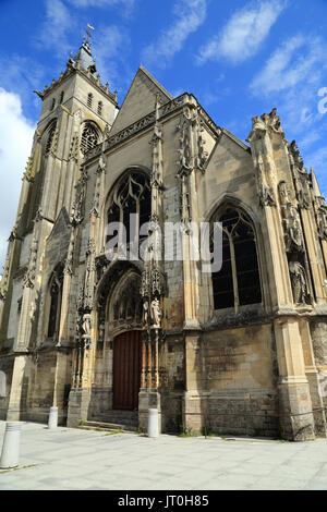 Französische Kirche. Eglise Saint-Germain l'Ecossais in der rue Saint Germain, Amiens, Somme, Hauts-de-France, Frankreich Stockfoto