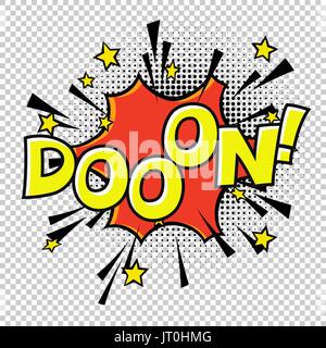 Doon! Doo-o-n! Halbton-Kreis auf transparentem Hintergrund. Vektor-Set. Comic-Text. Vektor-Blase Symbol Rede Ausdruck. Comic-Buch-Ballon. Halbton zurück Stock Vektor