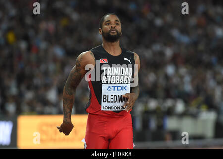 Keston BLEDMAN, Trinidad und Tobago bei 100 Meter Runde zuerst im London Stadium in London am 4. August 2017 auf 2017 IAAF Weltmeisterschaften Leichtathletik. Stockfoto