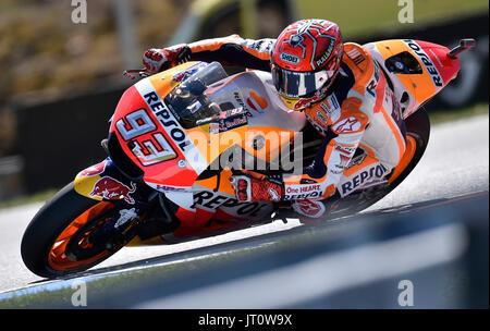 Spanische Motorrad-Rennradfahrer MARC MARQUEZ in Aktion während des Grand Prix der Tschechischen Republik 2017 auf der Rennstrecke von Brno in der Tschechischen Republik, am 5. August 2017. (CTK Foto/Lubos Pavlicek) Stockfoto