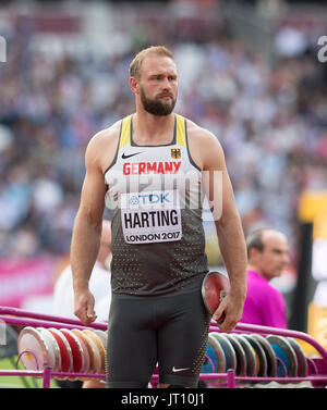 London, Grossbritannien. 4. August 2017. Robert HARTING, Deutschland, Qualifikation Diskuswerfen der Maenner, bin 04.08.2017 Leichtathletik Armeesportler 2017 in London / Grossbritannien, Vom 04.08. -13.08.2017. | Verwendung Weltweit Credit: Dpa/Alamy Live-Nachrichten Stockfoto