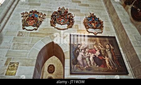 Dekorative Elemente im Ulmer Münster oder Ulmer Münster in Ulm, Deutschland Stockfoto