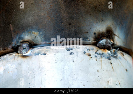 Schweißnaht an einem Rohr mit großem Durchmesser chromemolybdenum Stahl. Stockfoto