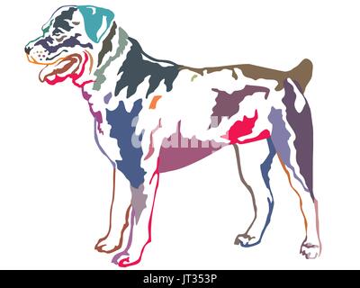 Bunte dekorative Porträt im Profil Rotweiler stehen, Vektorgrafik isoliert auf weißem Hintergrund Stock Vektor