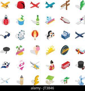 Miami reisen Icons Set, isometrische Stil Stock Vektor
