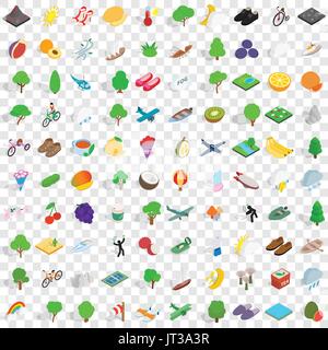 100 Frühling Icons Set, isometrischen 3d Stil Stock Vektor