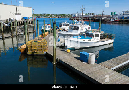 Hummer Boote angedockt in Gloucester Hafen. Cape Ann, Massachusetts. Stockfoto