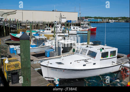 Hummer Boote angedockt in Gloucester Hafen. Cape Ann, Massachusetts. Stockfoto