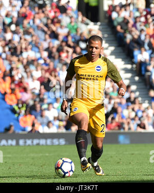 Liam Rosenior von Brighton während des Freundschaftsspiel zwischen Brighton und Hove Albion und Atletico Madrid im American Express Community Stadium in Brighton und Hove. 06. August 2017 – Nur Zur Redaktionellen Verwendung Stockfoto