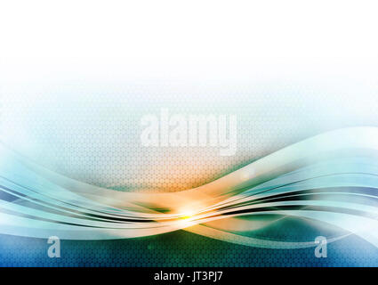 Raster blauer Hintergrund mit Licht glänzende Wellen. Stockfoto