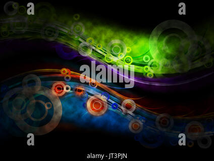 Grün, Blau und Rot Neon Licht auf die dunklen Hintergrund Stockfoto