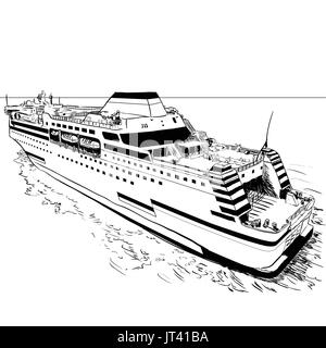 Hand gezeichnete Skizze der Fähre, schwarz / weiß einfache Linie Vektor-Illustration für Coloring Book - Linie gezeichnet Vektor Stock Vektor