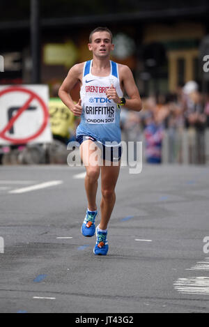 Josh Griffiths aus Großbritannien lief beim Marathon-Rennen der IAAF-Weltmeisterschaften 2017 in London Stockfoto