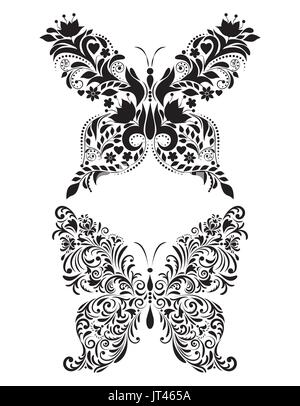 Vektor-Illustration von abstrakten Blumen Schmetterlinge isoliert auf weißem Hintergrund Stock Vektor